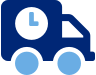 Blue icon of a truck with a clock on the side
