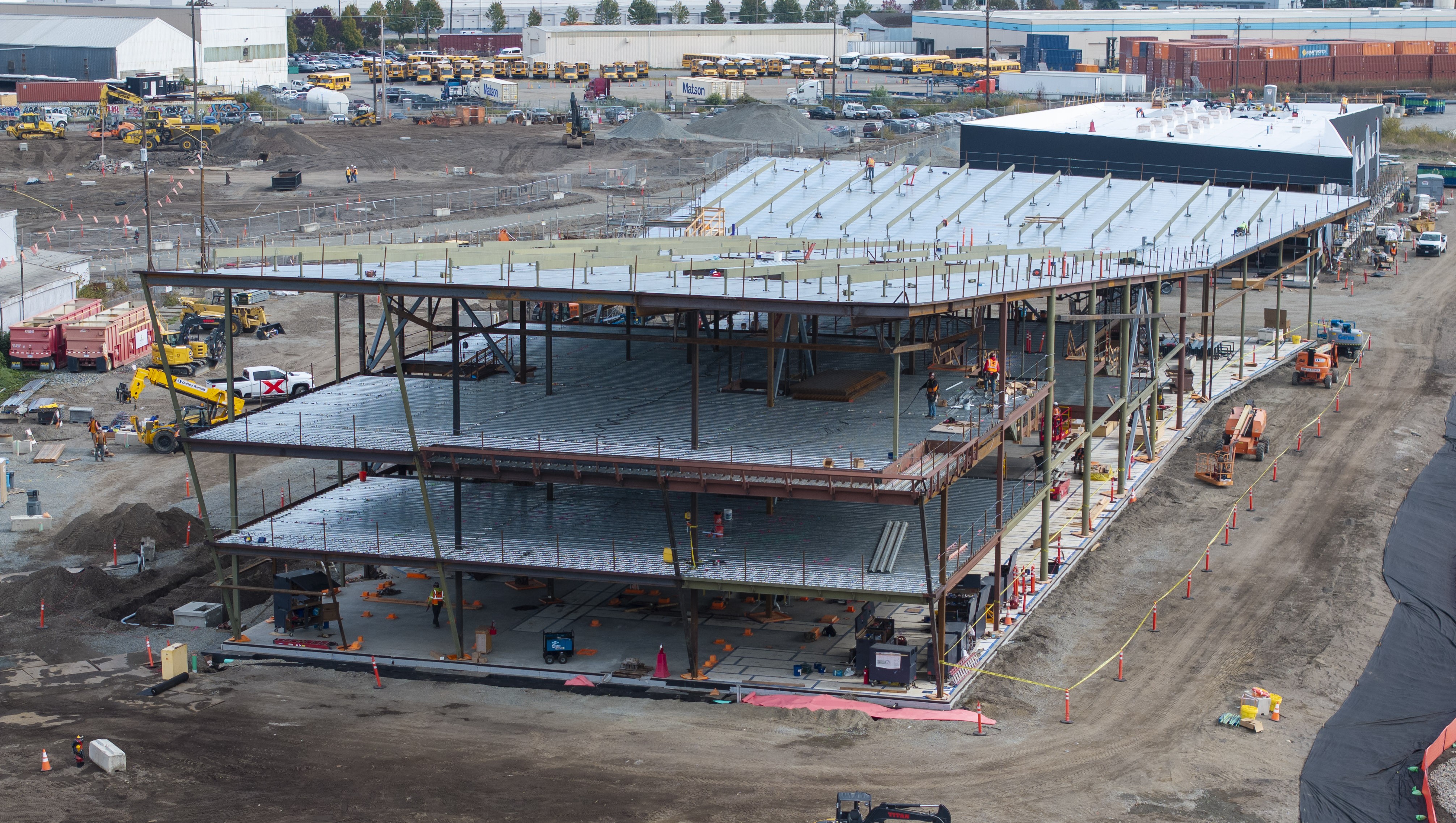 Aerial shot of a building under construction.