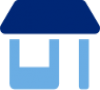 Blue icon of a single story shorefront