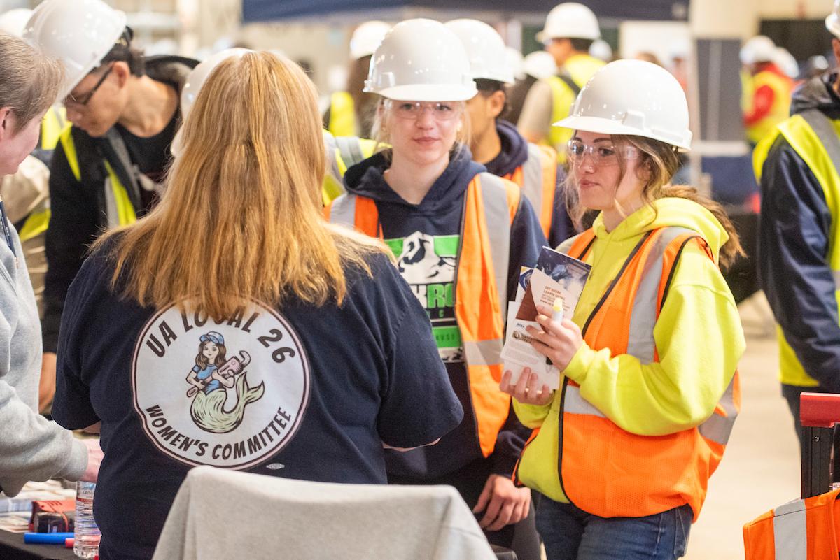 UA Local 26 Women’s Committee chair Sheila Embley talks to students about the benefits of a career in the trades.