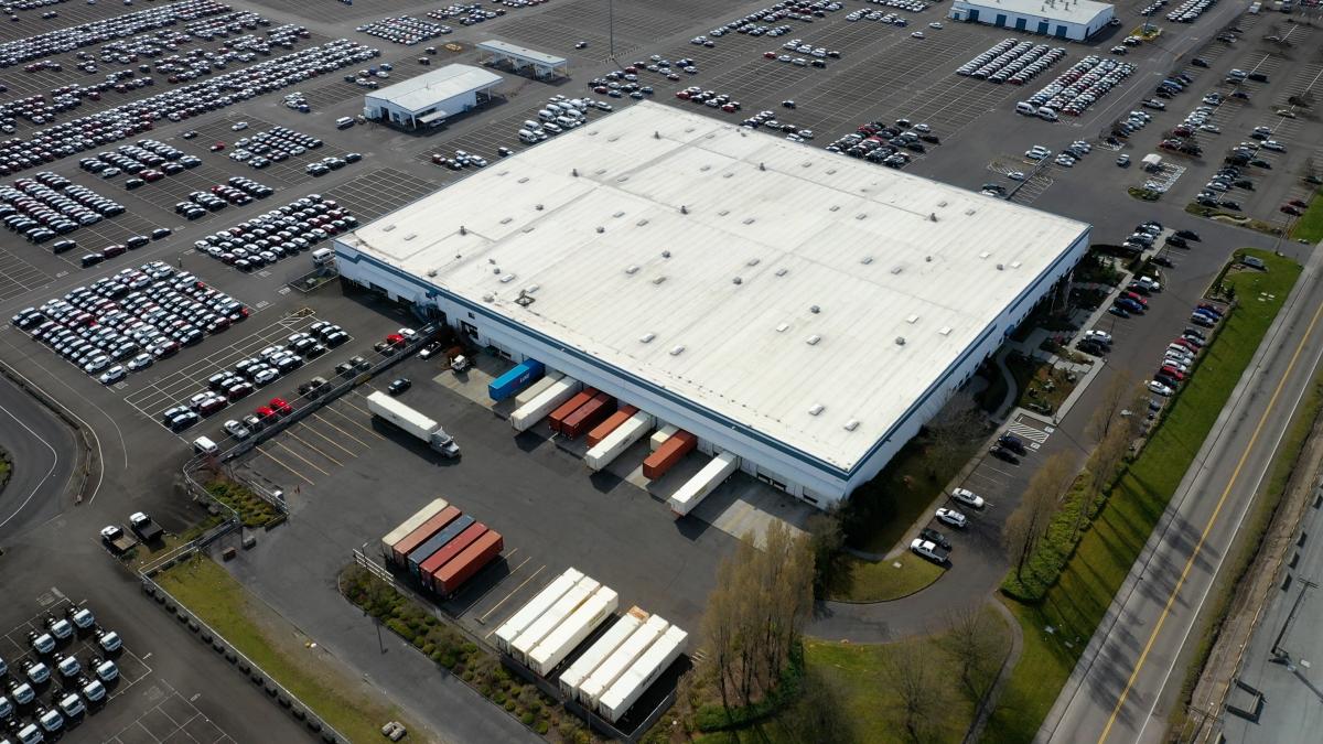 Aerial shot of an industrial warehouse property