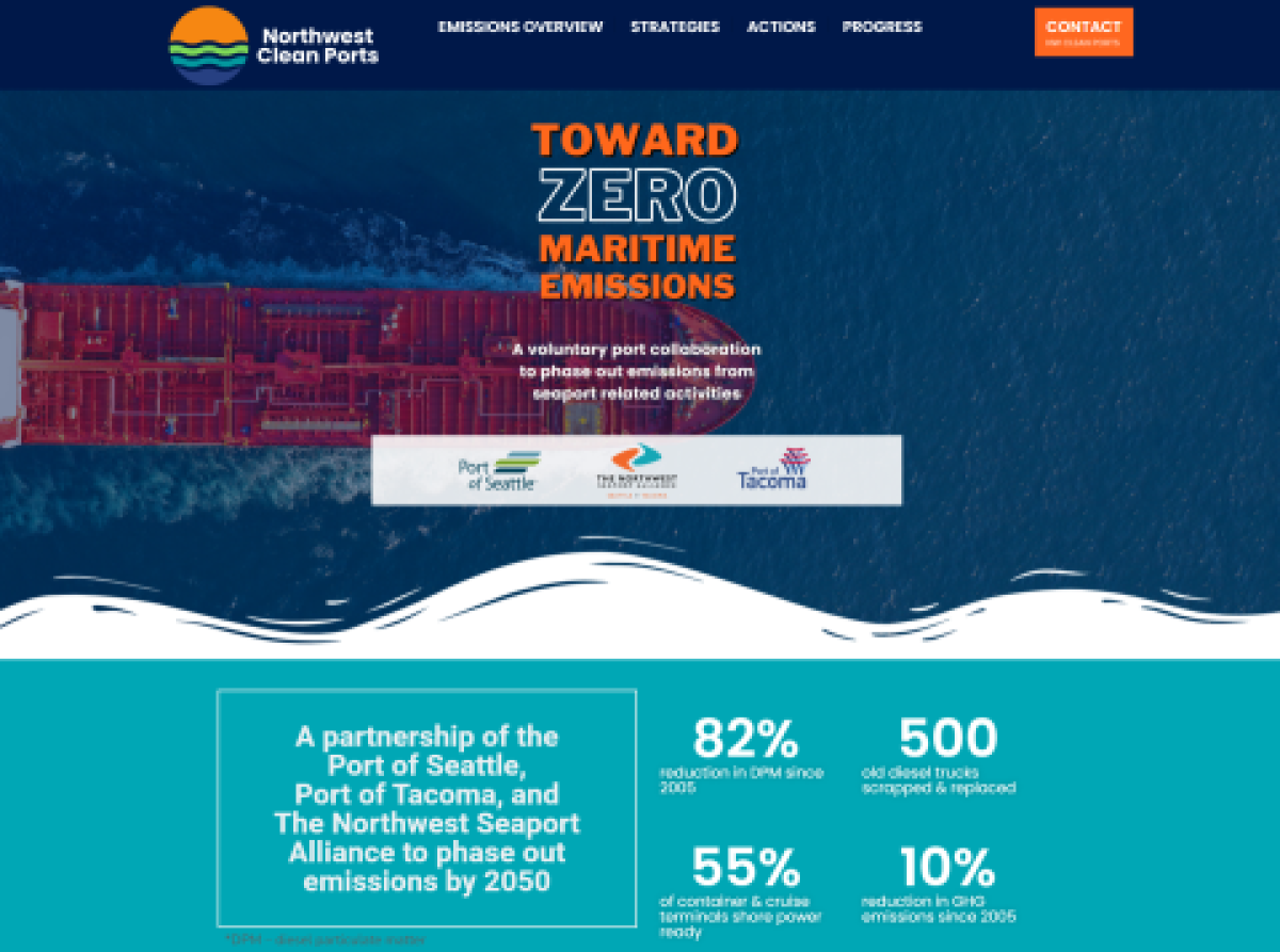 A screenshot of the Northwest Clean Ports website homepage.