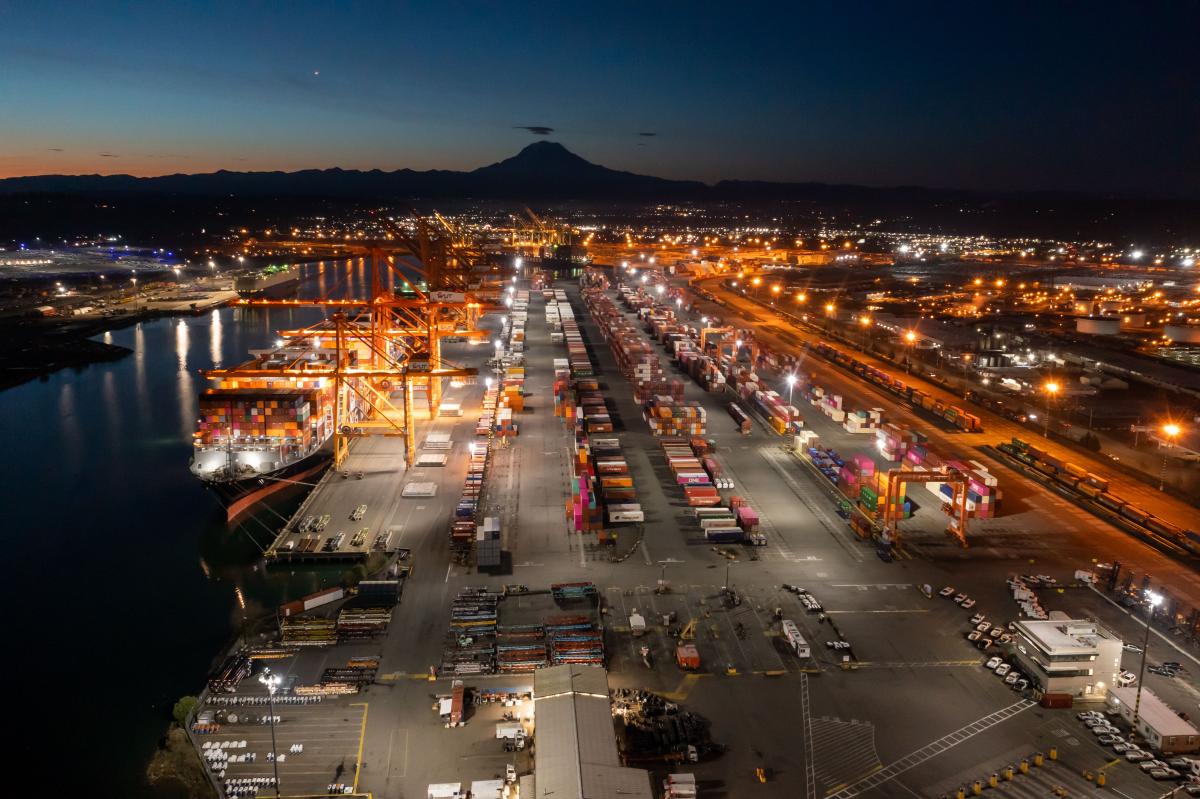 A shot of a Port terminal at night