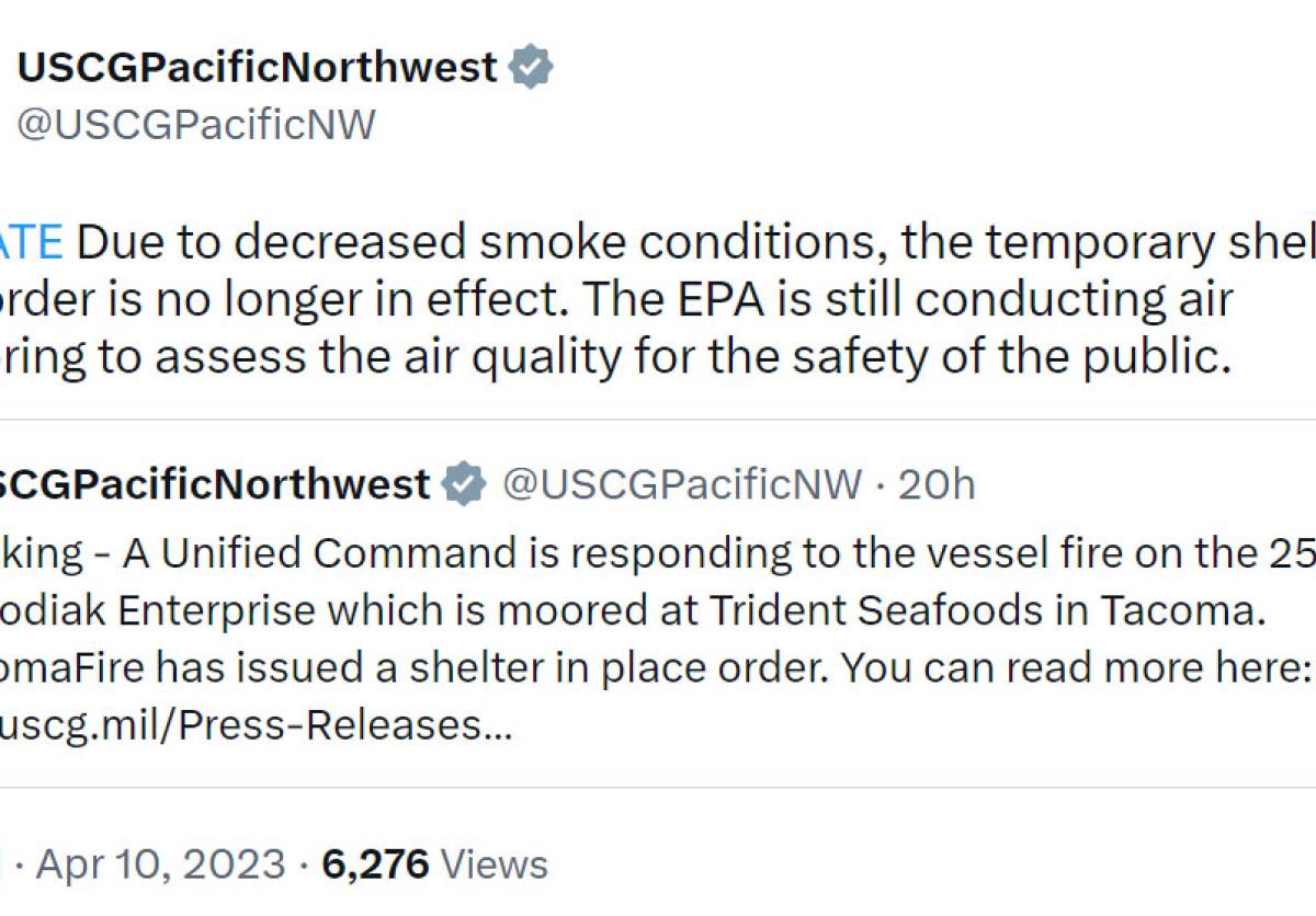 U.S. Coast Guard Update on Trident Vessel Fire